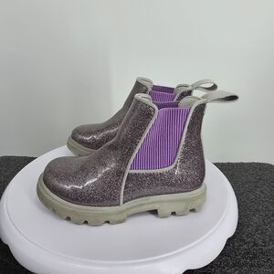 Native Kids Kensington Treklite Glitter Boots Silver Purple Chelsea Size C10 27